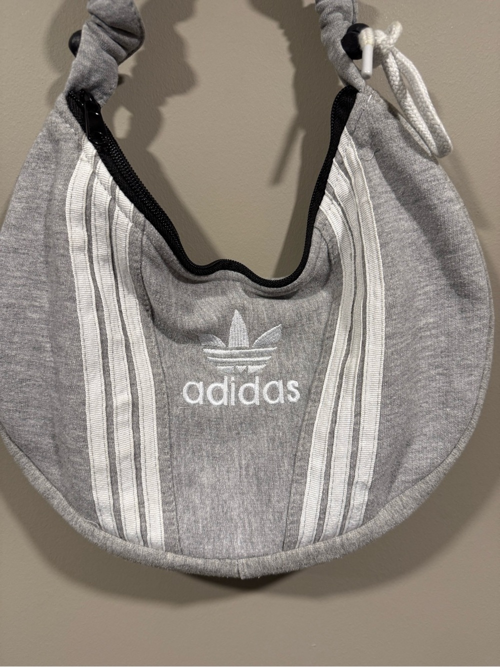 Adidas inspired rework Grey Scrunch-Handle Hobo Shoulder Bag NWOT image 2